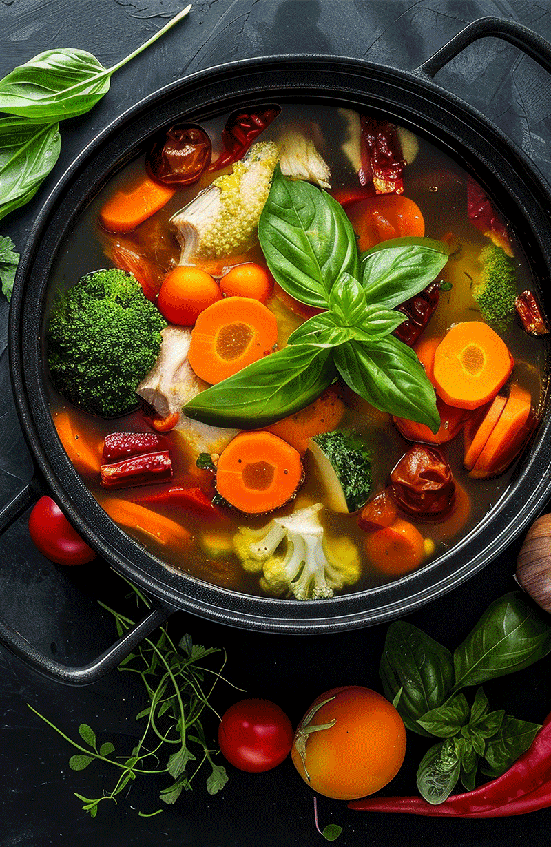 scratch-soup a pot of vegetables to make soup
